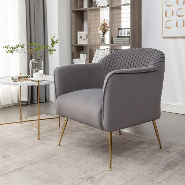 English Elm Modern Velvet Slipper Chair with Solid Wood Frame and Metal Legs for Any Room Grey B2735P513028