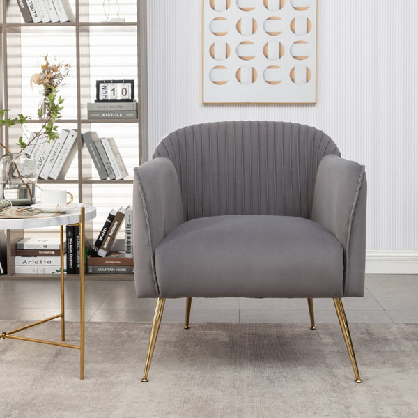 English Elm Modern Velvet Slipper Chair with Solid Wood Frame and Metal Legs for Any Room Grey B2735P513028