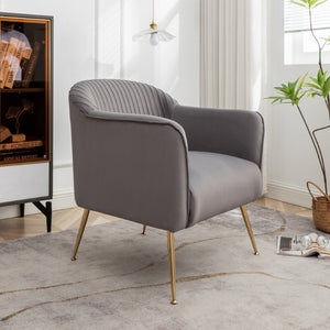English Elm Modern Velvet Slipper Chair with Solid Wood Frame and Metal Legs for Any Room Grey B2735P513028