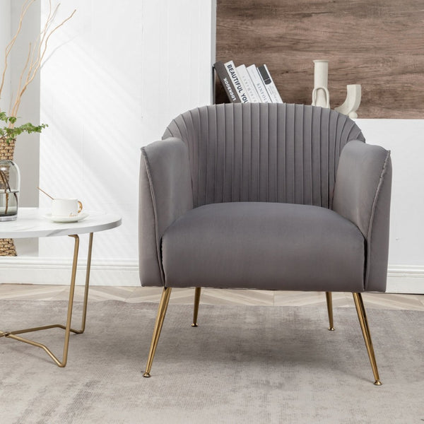 English Elm Modern Velvet Slipper Chair with Solid Wood Frame and Metal Legs for Any Room Grey B2735P513028