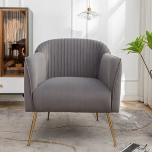 English Elm Modern Velvet Slipper Chair with Solid Wood Frame and Metal Legs for Any Room Grey B2735P513028