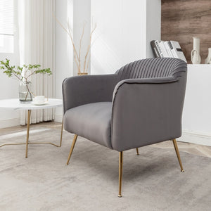 English Elm Modern Velvet Slipper Chair with Solid Wood Frame and Metal Legs for Any Room Grey B2735P513028