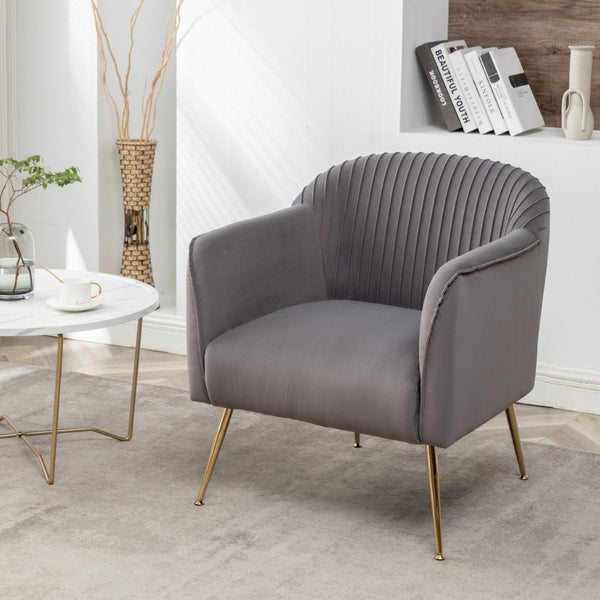 English Elm Modern Velvet Slipper Chair with Solid Wood Frame and Metal Legs for Any Room Grey B2735P513028