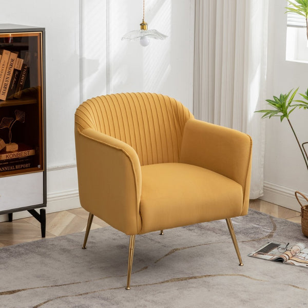 English Elm Modern Velvet Slipper Chair with Solid Wood Frame and Metal Legs for Any Room Mustard yellow B2735P513029
