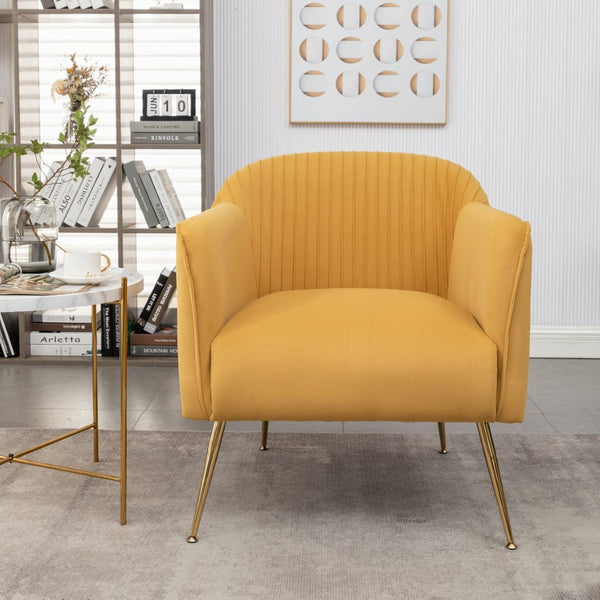English Elm Modern Velvet Slipper Chair with Solid Wood Frame and Metal Legs for Any Room Mustard yellow B2735P513029