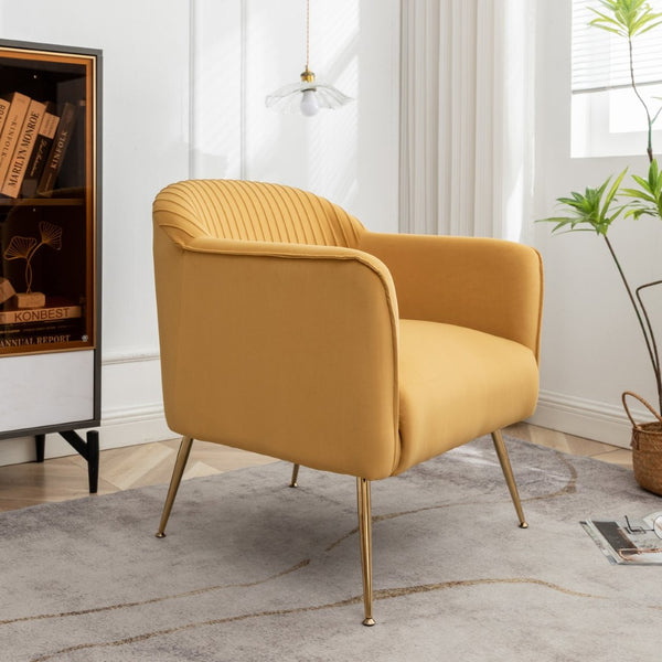 English Elm Modern Velvet Slipper Chair with Solid Wood Frame and Metal Legs for Any Room Mustard yellow B2735P513029