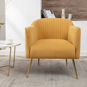 English Elm Modern Velvet Slipper Chair with Solid Wood Frame and Metal Legs for Any Room Mustard yellow B2735P513029