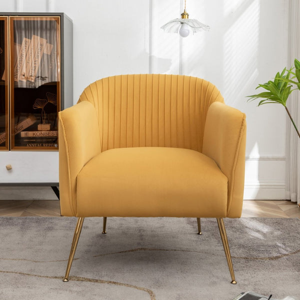 English Elm Modern Velvet Slipper Chair with Solid Wood Frame and Metal Legs for Any Room Mustard yellow B2735P513029