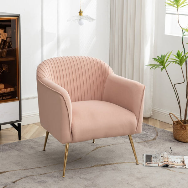 English Elm Modern Velvet Slipper Chair with Solid Wood Frame and Metal Legs for Any Room Rose B2735P513030