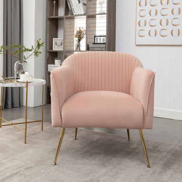 English Elm Modern Velvet Slipper Chair with Solid Wood Frame and Metal Legs for Any Room Rose B2735P513030