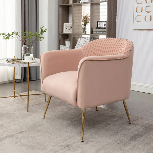 English Elm Modern Velvet Slipper Chair with Solid Wood Frame and Metal Legs for Any Room Rose B2735P513030