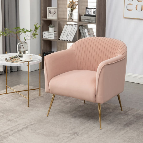 English Elm Modern Velvet Slipper Chair with Solid Wood Frame and Metal Legs for Any Room Rose B2735P513030