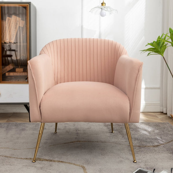 English Elm Modern Velvet Slipper Chair with Solid Wood Frame and Metal Legs for Any Room Rose B2735P513030