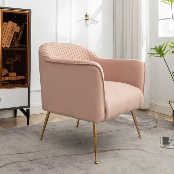 English Elm Modern Velvet Slipper Chair with Solid Wood Frame and Metal Legs for Any Room Rose B2735P513030
