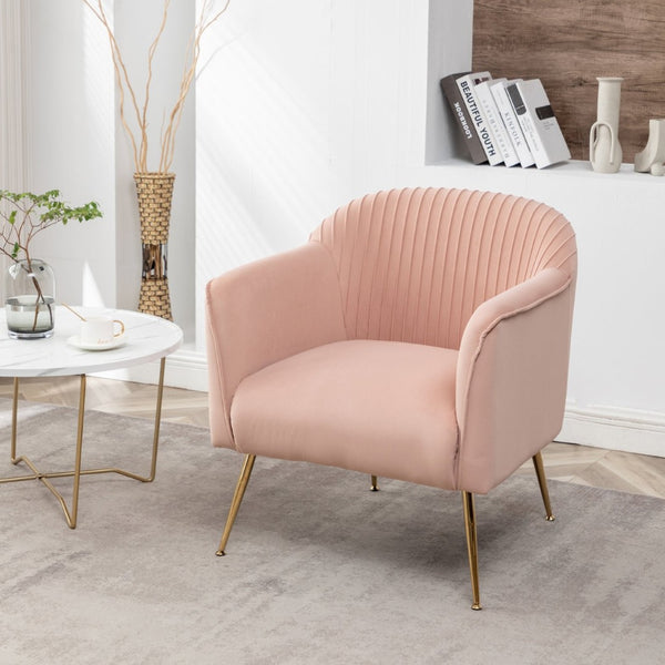 English Elm Modern Velvet Slipper Chair with Solid Wood Frame and Metal Legs for Any Room Rose B2735P513030