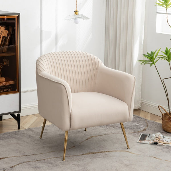 English Elm Modern Velvet Slipper Chair with Solid Wood Frame and Metal Legs for Any Room Beige B2735P513031