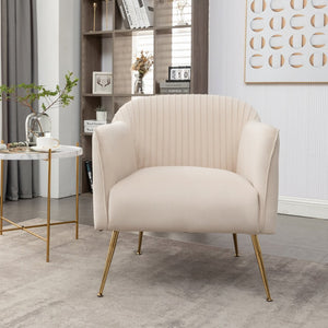 English Elm Modern Velvet Slipper Chair with Solid Wood Frame and Metal Legs for Any Room Beige B2735P513031