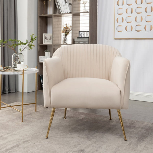English Elm Modern Velvet Slipper Chair with Solid Wood Frame and Metal Legs for Any Room Beige B2735P513031