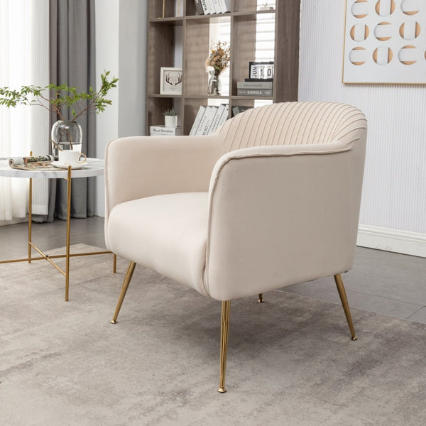 English Elm Modern Velvet Slipper Chair with Solid Wood Frame and Metal Legs for Any Room Beige B2735P513031