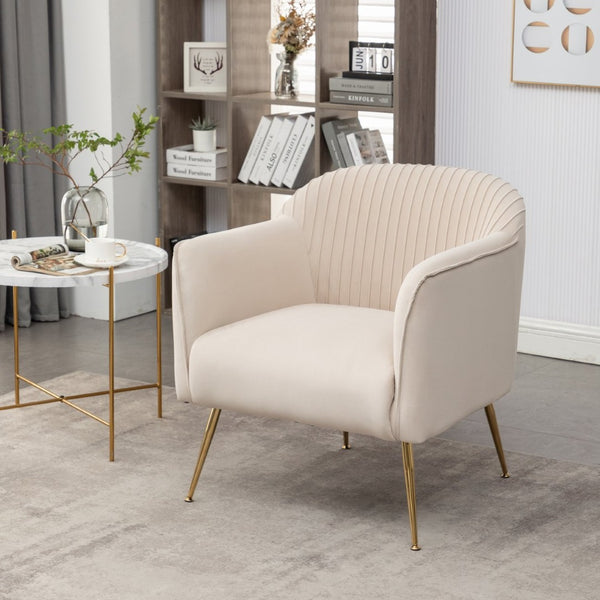 English Elm Modern Velvet Slipper Chair with Solid Wood Frame and Metal Legs for Any Room Beige B2735P513031
