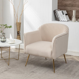 English Elm Modern Velvet Slipper Chair with Solid Wood Frame and Metal Legs for Any Room Beige B2735P513031