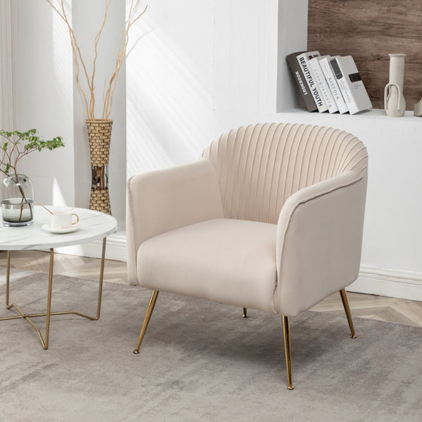 English Elm Modern Velvet Slipper Chair with Solid Wood Frame and Metal Legs for Any Room Beige B2735P513031