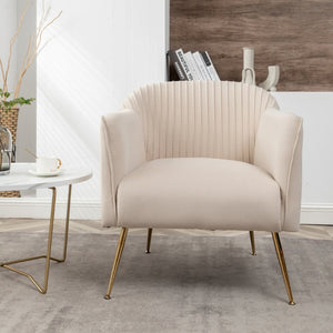 English Elm Modern Velvet Slipper Chair with Solid Wood Frame and Metal Legs for Any Room Beige B2735P513031