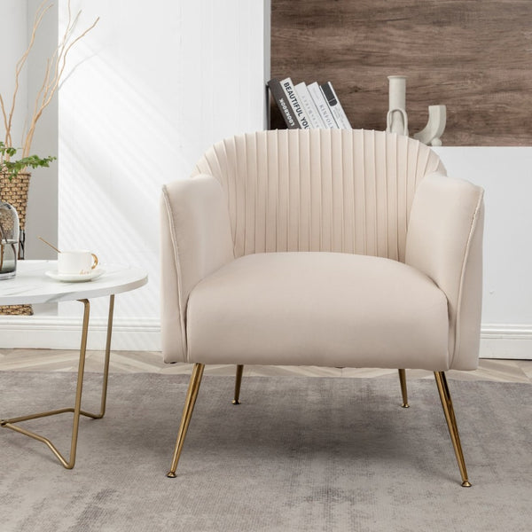 English Elm Modern Velvet Slipper Chair with Solid Wood Frame and Metal Legs for Any Room Beige B2735P513031