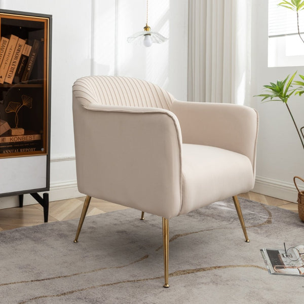 English Elm Modern Velvet Slipper Chair with Solid Wood Frame and Metal Legs for Any Room Beige B2735P513031