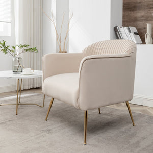 English Elm Modern Velvet Slipper Chair with Solid Wood Frame and Metal Legs for Any Room Beige B2735P513031