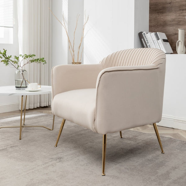 English Elm Modern Velvet Slipper Chair with Solid Wood Frame and Metal Legs for Any Room Beige B2735P513031