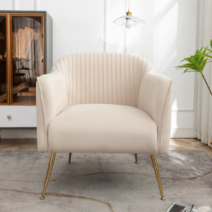 English Elm Modern Velvet Slipper Chair with Solid Wood Frame and Metal Legs for Any Room Beige B2735P513031