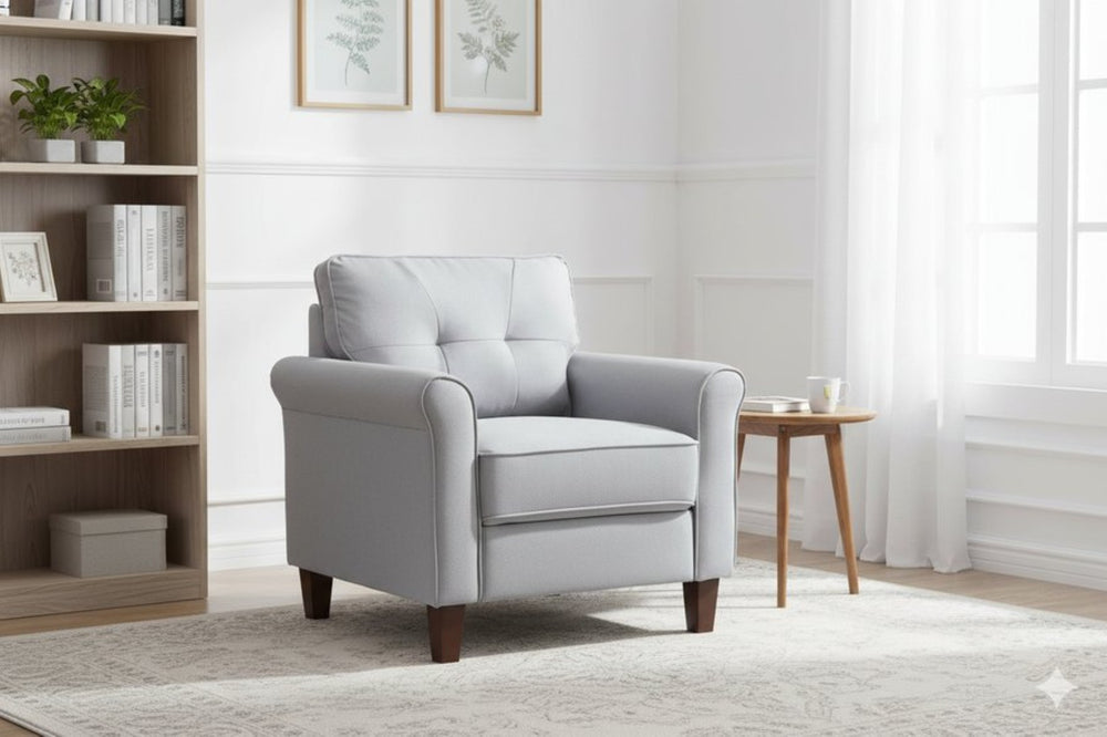 English Elm Light Grey Tufted Upholstered Accent Chair Compact Single Seat for Bedroom or Living Room B2735P514820