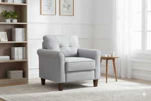 English Elm Light Grey Tufted Upholstered Accent Chair Compact Single Seat for Bedroom or Living Room B2735P514820