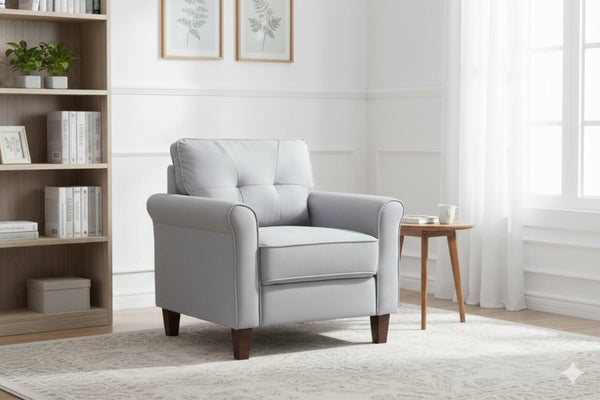 English Elm Light Grey Tufted Upholstered Accent Chair Compact Single Seat for Bedroom or Living Room B2735P514820