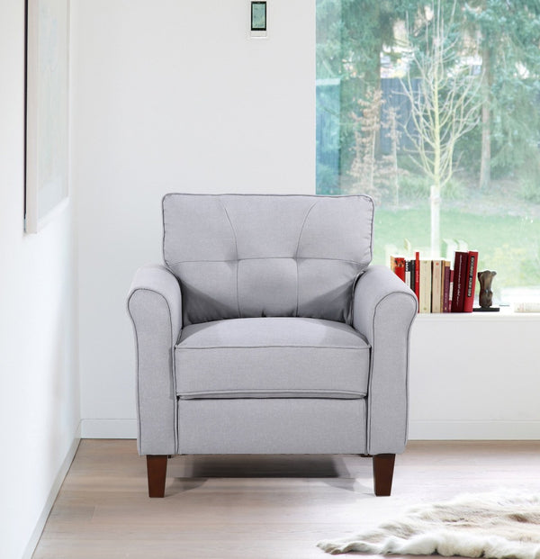 English Elm Light Grey Tufted Upholstered Accent Chair Compact Single Seat for Bedroom or Living Room B2735P514820