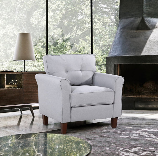 English Elm Light Grey Tufted Upholstered Accent Chair Compact Single Seat for Bedroom or Living Room B2735P514820