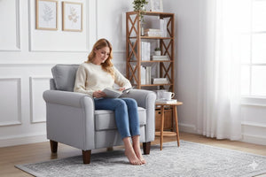 English Elm Light Grey Tufted Upholstered Accent Chair Compact Single Seat for Bedroom or Living Room B2735P514820