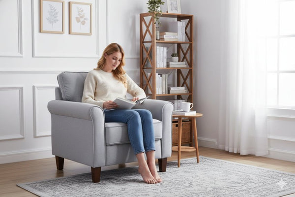 English Elm Light Grey Tufted Upholstered Accent Chair Compact Single Seat for Bedroom or Living Room B2735P514820