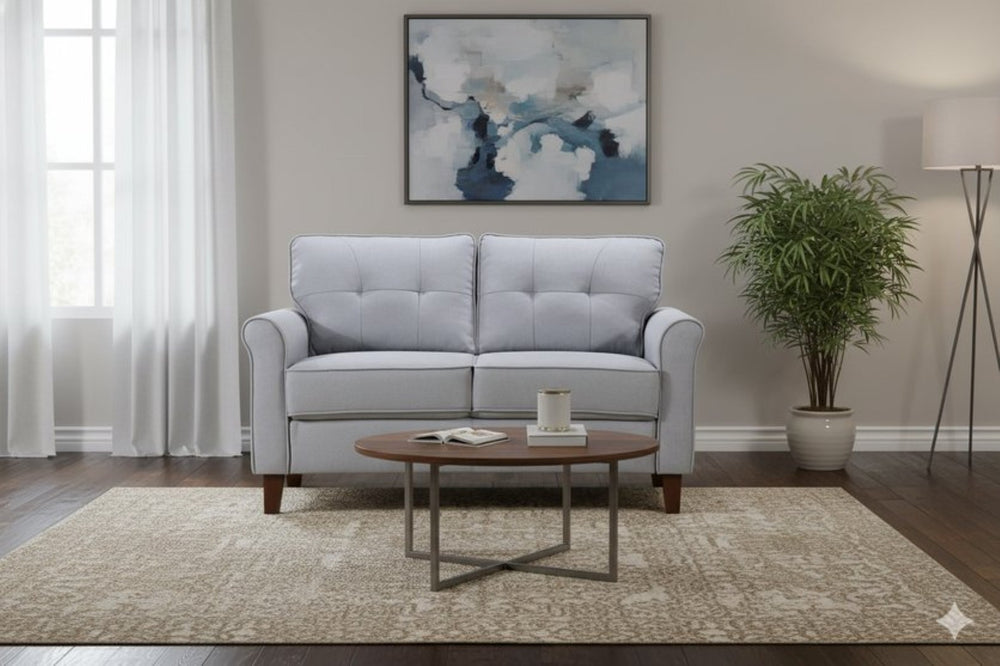 English Elm Light Grey Tufted Loveseat Mid-Century Upholstered Two-Seat Sofa for Living Rooms B2735P514821