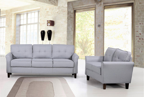 English Elm Light Grey Tufted Loveseat Mid-Century Upholstered Two-Seat Sofa for Living Rooms B2735P514821