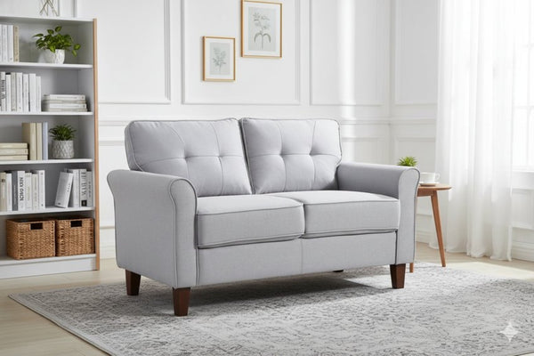 English Elm Light Grey Tufted Loveseat Mid-Century Upholstered Two-Seat Sofa for Living Rooms B2735P514821
