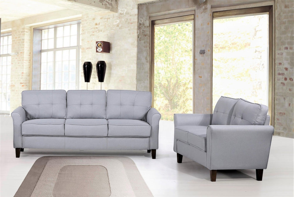 English Elm Light Grey Tufted 3 Seat Sofa Mid Century Modern Upholstered for Apartment Living B2735P514822