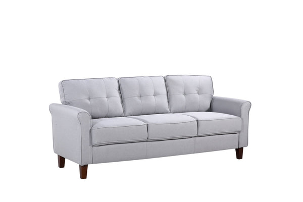 English Elm Light Grey Tufted 3 Seat Sofa Mid Century Modern Upholstered for Apartment Living B2735P514822