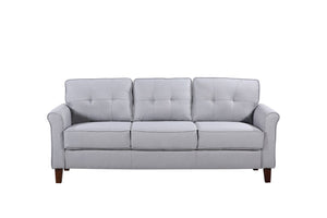 English Elm Light Grey Tufted 3 Seat Sofa Mid Century Modern Upholstered for Apartment Living B2735P514822