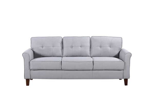 English Elm Light Grey Tufted 3 Seat Sofa Mid Century Modern Upholstered for Apartment Living B2735P514822
