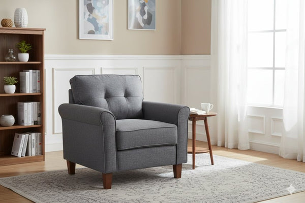 English Elm Dark Charcoal Tufted Accent Armchair Upholstered Single Seat for Bedroom or Living Room B2735P514823