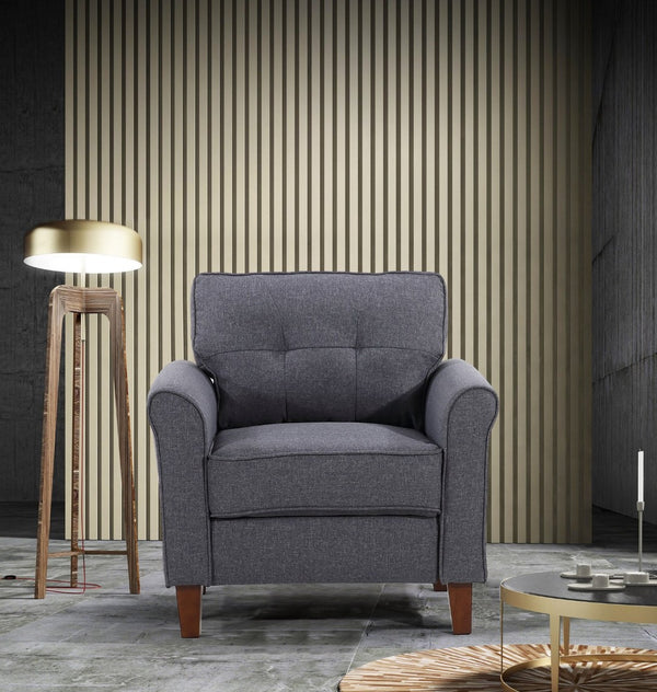 English Elm Dark Charcoal Tufted Accent Armchair Upholstered Single Seat for Bedroom or Living Room B2735P514823