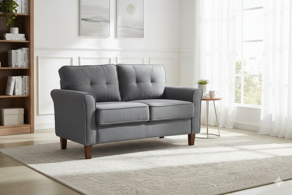 English Elm Dark Tufted Mid-Century Loveseat Plush 2-Seater Sofa for Compact Living Spaces B2735P514824