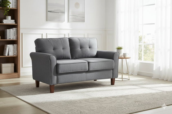 English Elm Dark Tufted Mid-Century Loveseat Plush 2-Seater Sofa for Compact Living Spaces B2735P514824